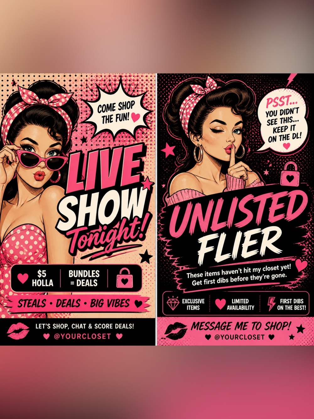 Custom Live Show + Unlisted Flier 💋 Pinup Pop Art Graphics for Posh Sellers